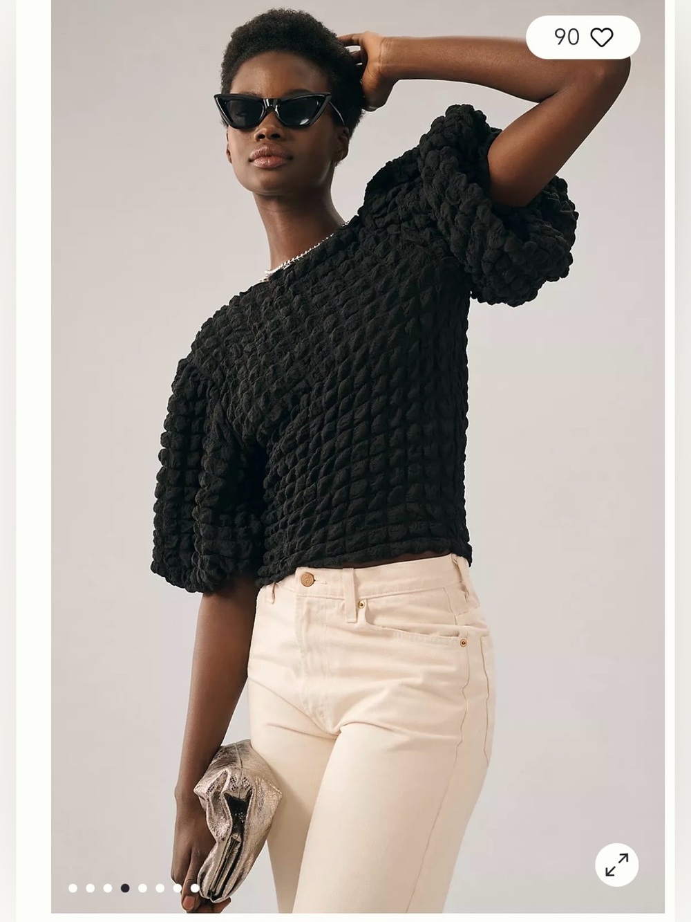 Anthropologie Eri & Ali Textured Puff Sleeve Pucker Top